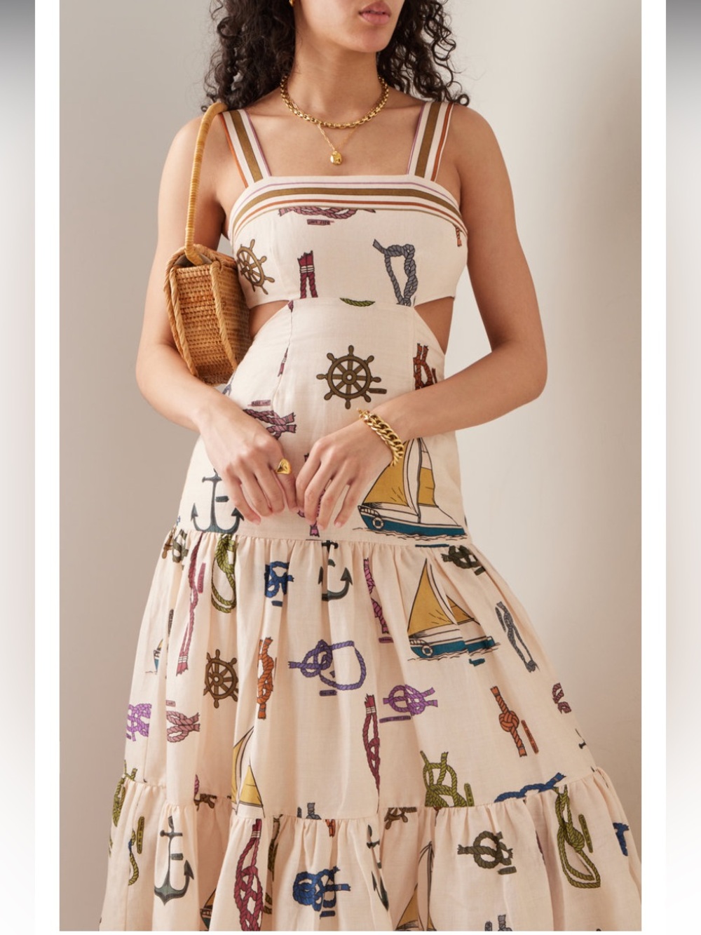 ALÉMAIS Ships Ahoy Printed Ramie Midi Dress - Picture 6 of 10
